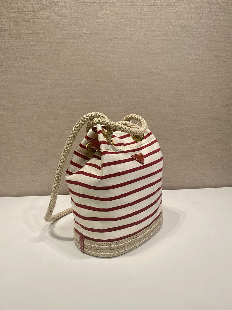 PRADA プラダ マリナー スモール ファブリック バケットバッグ 1BE082_2HHL_F059I_V_OOH アイボリー/レッド H品 プラダ 巾着バッグ アウトレット - 画像 (8)