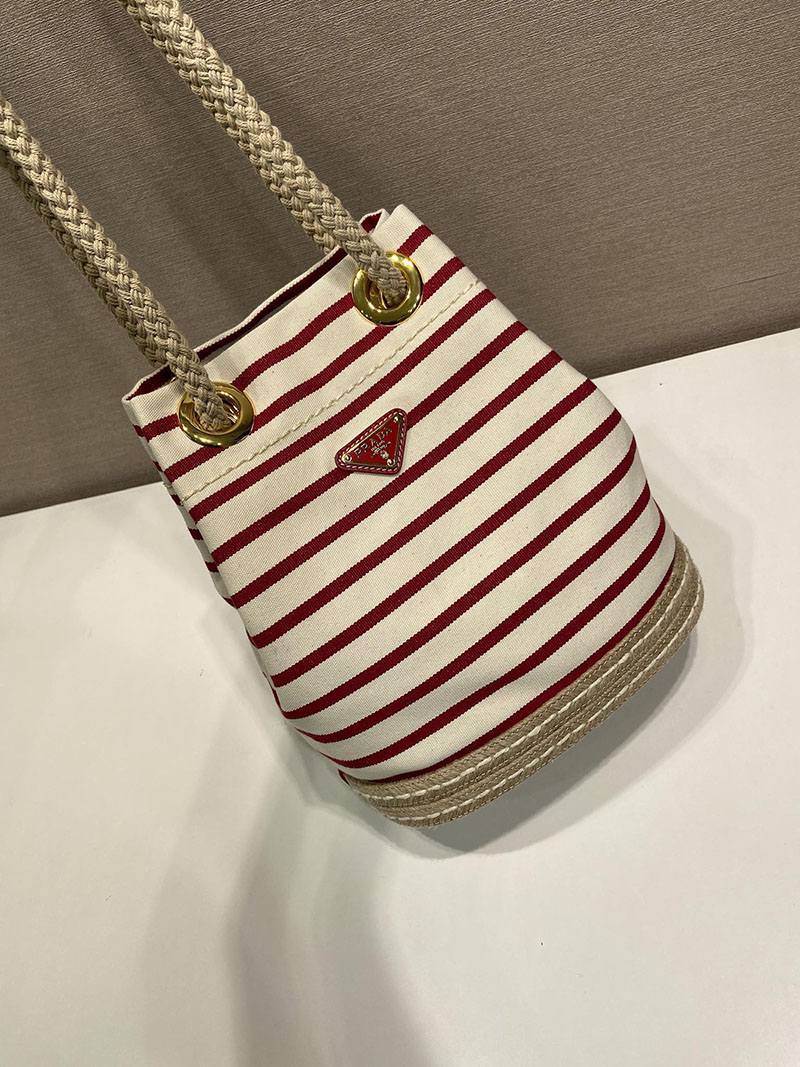 PRADA プラダ マリナー スモール ファブリック バケットバッグ 1BE082_2HHL_F059I_V_OOH アイボリー/レッド H品 プラダ 巾着バッグ アウトレット - 画像 (7)