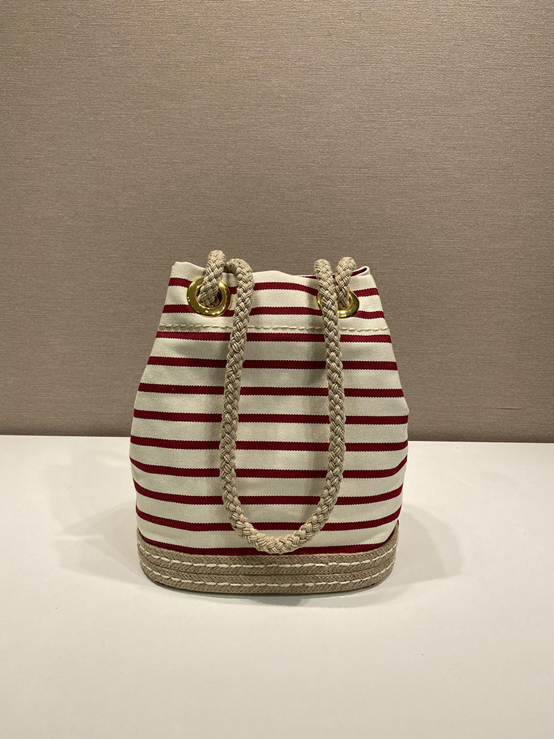 PRADA プラダ マリナー スモール ファブリック バケットバッグ 1BE082_2HHL_F059I_V_OOH アイボリー/レッド H品 プラダ 巾着バッグ アウトレット - 画像 (6)