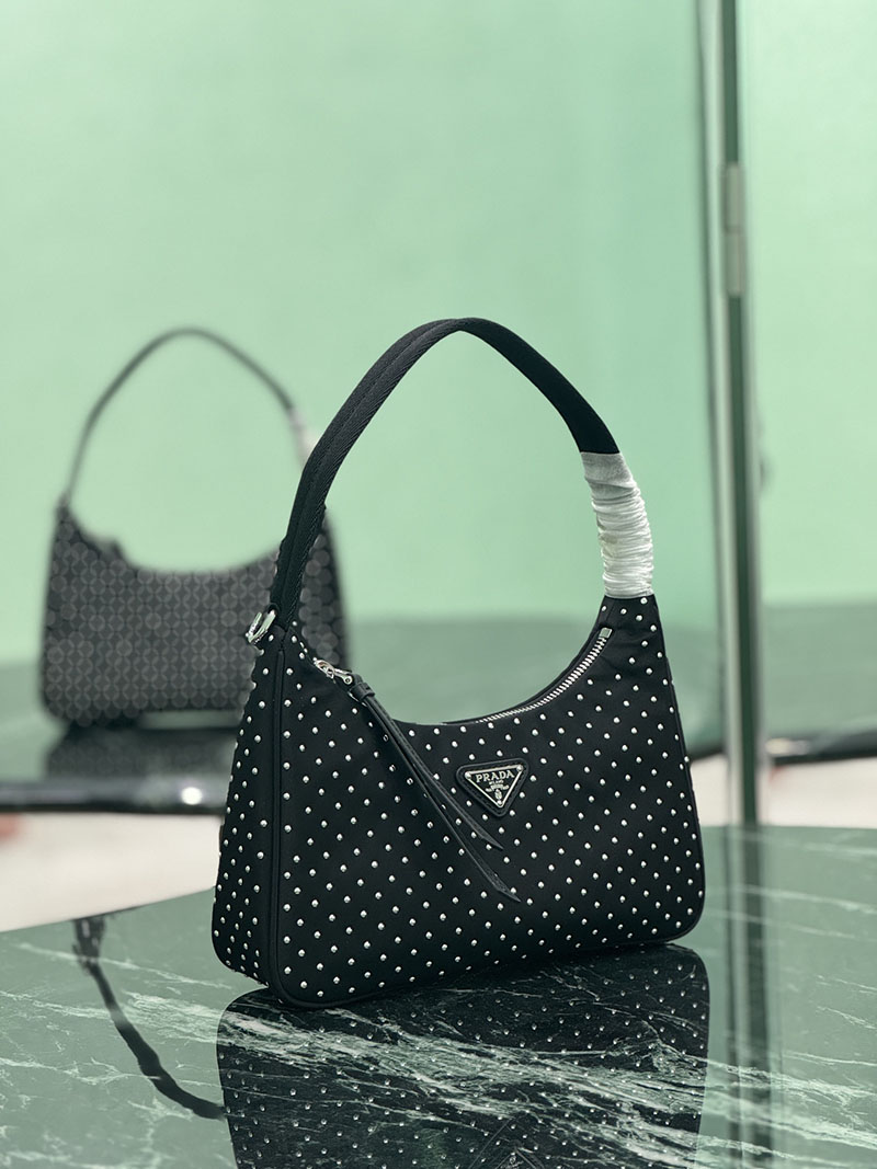 プラダ アウトレット PRADA プラダ Re-Edition クリスタル付 サテン 1BC515_2HGV_F0002_V_OOO H品 プラダ ミニバッグ アウトレット - 画像 (9)