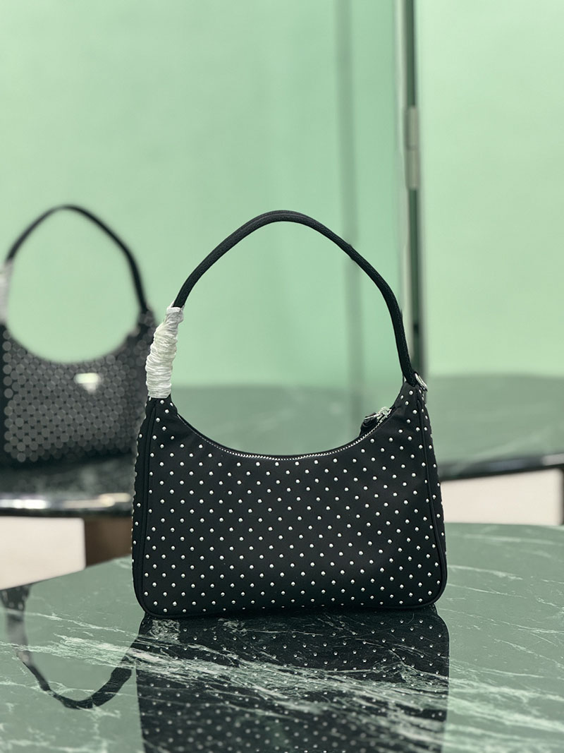 プラダ アウトレット PRADA プラダ Re-Edition クリスタル付 サテン 1BC515_2HGV_F0002_V_OOO H品 プラダ ミニバッグ アウトレット - 画像 (7)
