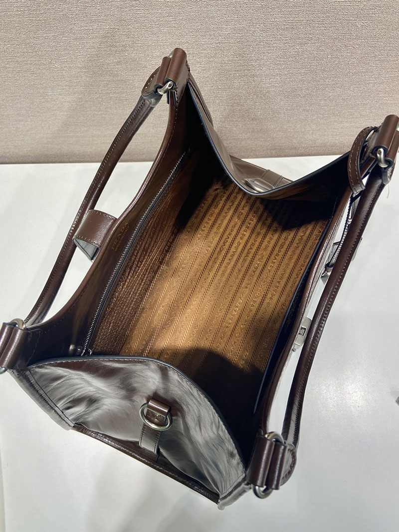 プラダ アウトレット PRADA ラージ レザー トートバッグ 1BG570_2CYR_F01D6_V_OOO ダークブラウン H品 プラダ バッグ アウトレット店舗 - 画像 (3)