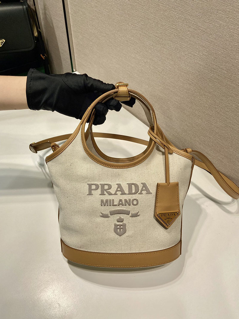 プラダ アウトレット PRADA リネン混コットンキャンバス×レザー 1BE074_2DLI_F0018_V_OAH ナチュラル H品 プラダ バッグ アウトレット店舗 - 画像 (9)