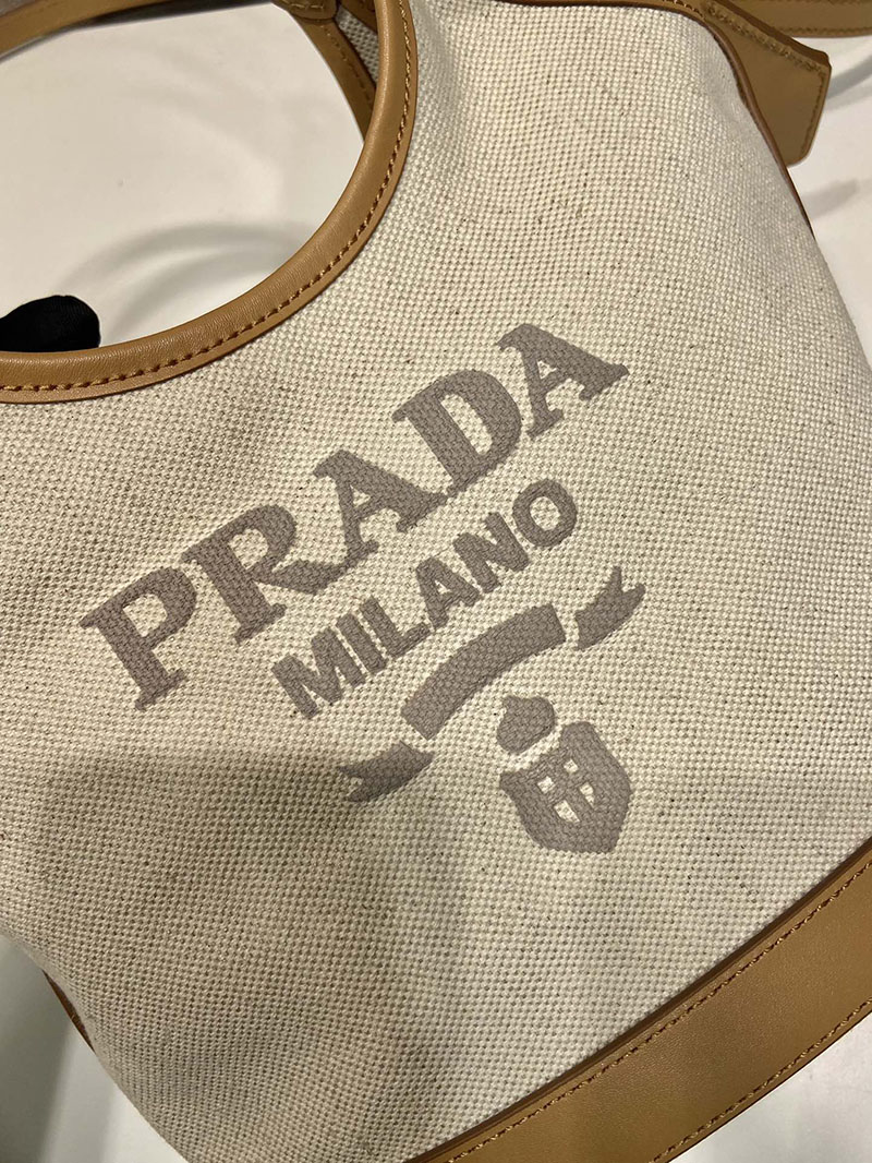 プラダ アウトレット PRADA リネン混コットンキャンバス×レザー 1BE074_2DLI_F0018_V_OAH ナチュラル H品 プラダ バッグ アウトレット店舗 - 画像 (4)