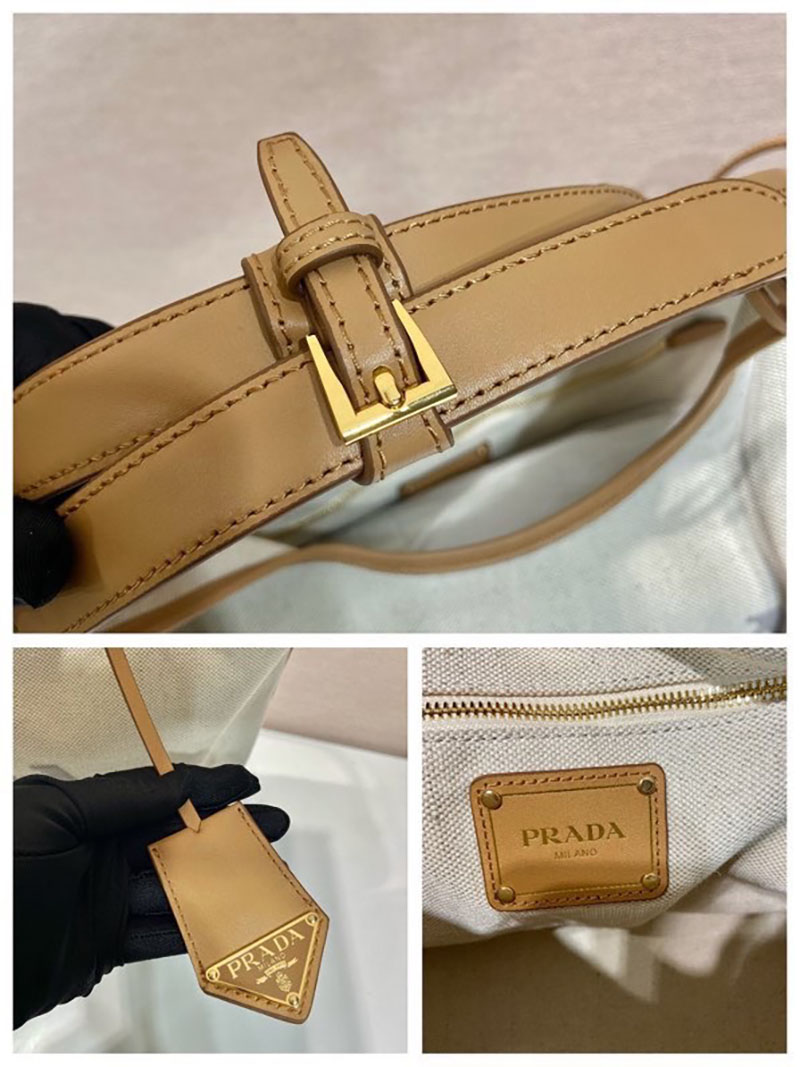プラダ アウトレット PRADA リネン混コットンキャンバス×レザー 1BE074_2DLI_F0018_V_OAH ナチュラル H品 プラダ バッグ アウトレット店舗 - 画像 (2)