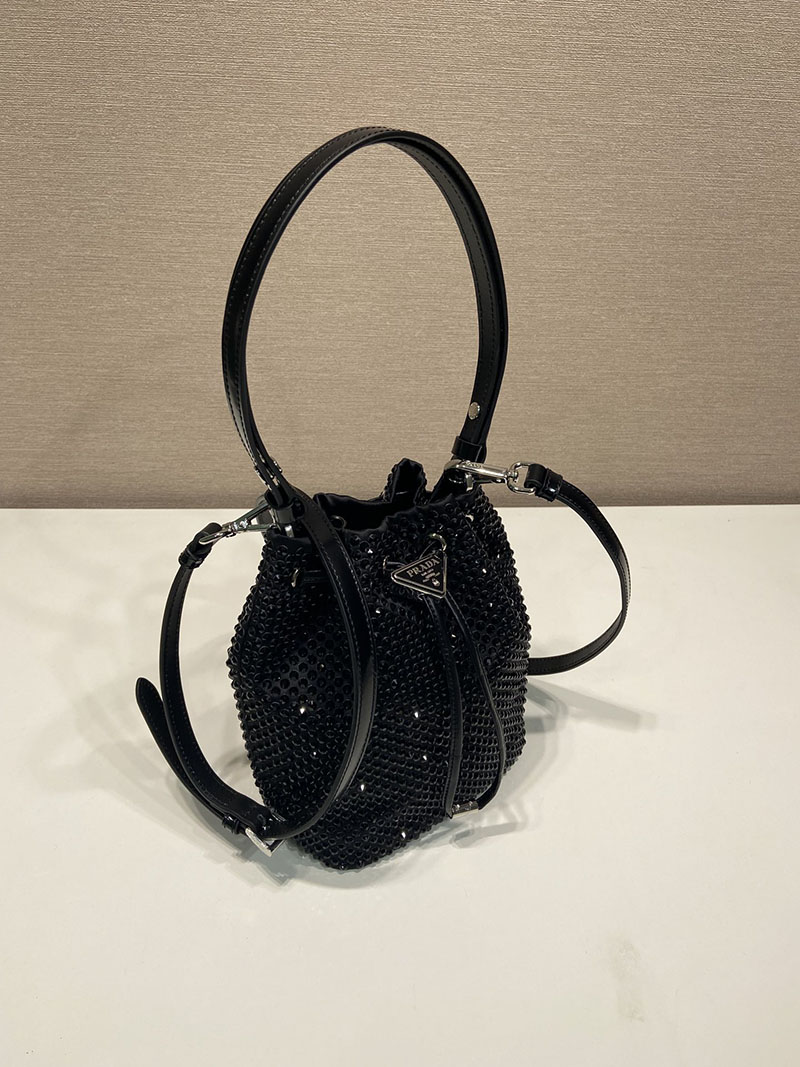 プラダ アウトレット PRADA クリスタル サテン ミニバッグ 1BE067_2AWL_F0002_V_OOO ブラック H品 プラダ バケツ型バッグ - 画像 (9)