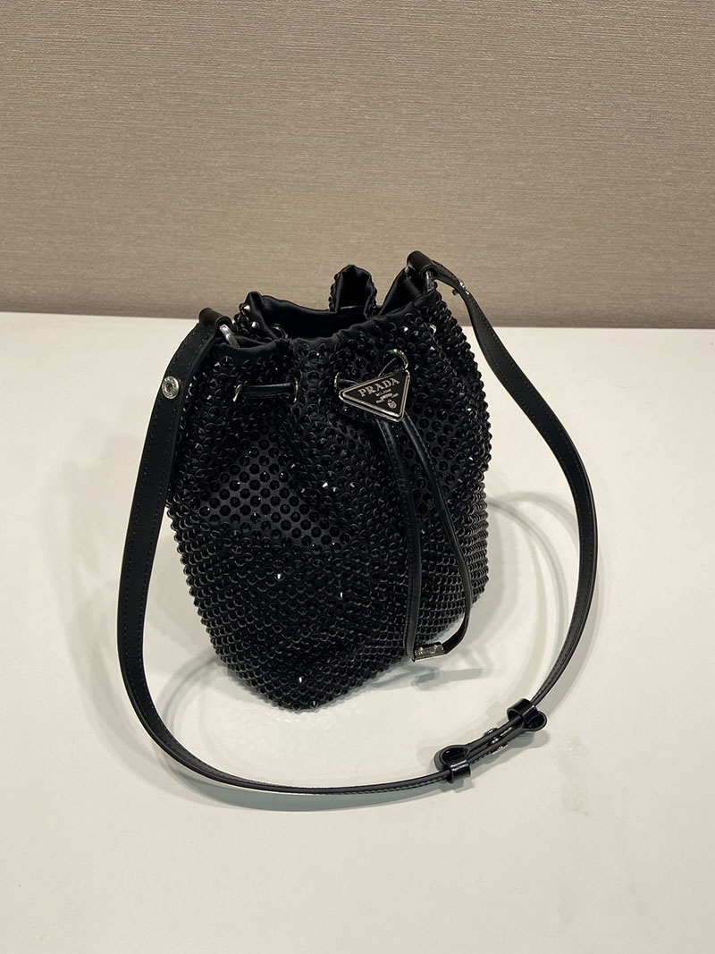 プラダ アウトレット PRADA クリスタル サテン ミニバッグ 1BE067_2AWL_F0002_V_OOO ブラック H品 プラダ バケツ型バッグ - 画像 (5)