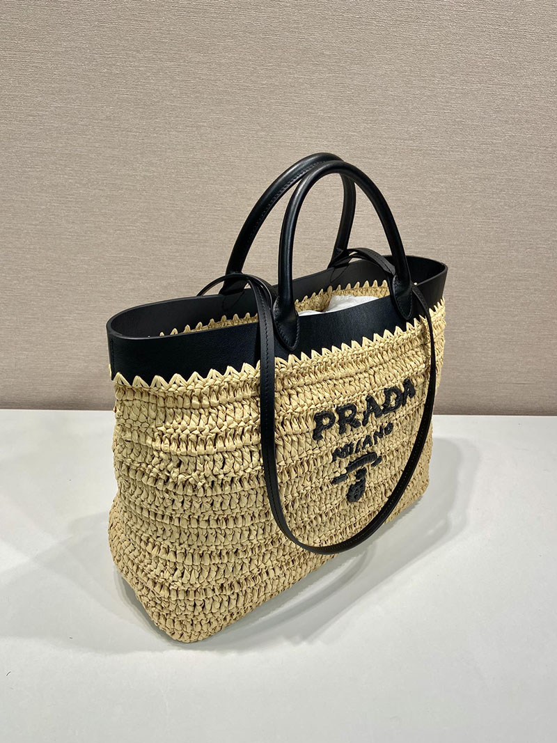 プラダ アウトレット PRADA ミディアム クロシェxレザー 1BG499_2M2Q_F0I55_V_GOO ベージュ H品 プラダ トートバッグ アウトレット - 画像 (9)