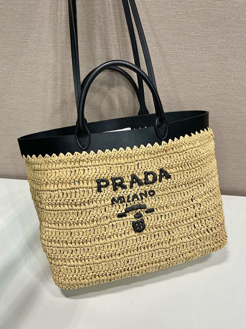 プラダ アウトレット PRADA ミディアム クロシェxレザー 1BG499_2M2Q_F0I55_V_GOO ベージュ H品 プラダ トートバッグ アウトレット - 画像 (8)