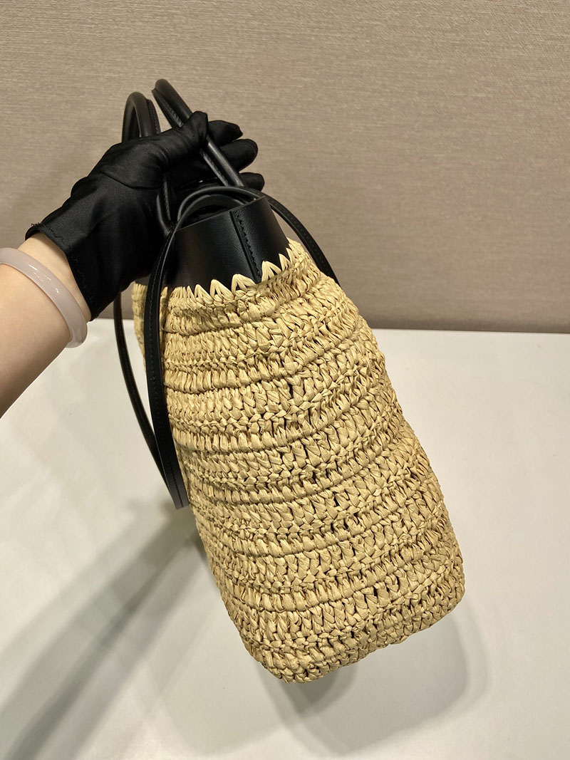 プラダ アウトレット PRADA ミディアム クロシェxレザー 1BG499_2M2Q_F0I55_V_GOO ベージュ H品 プラダ トートバッグ アウトレット - 画像 (6)