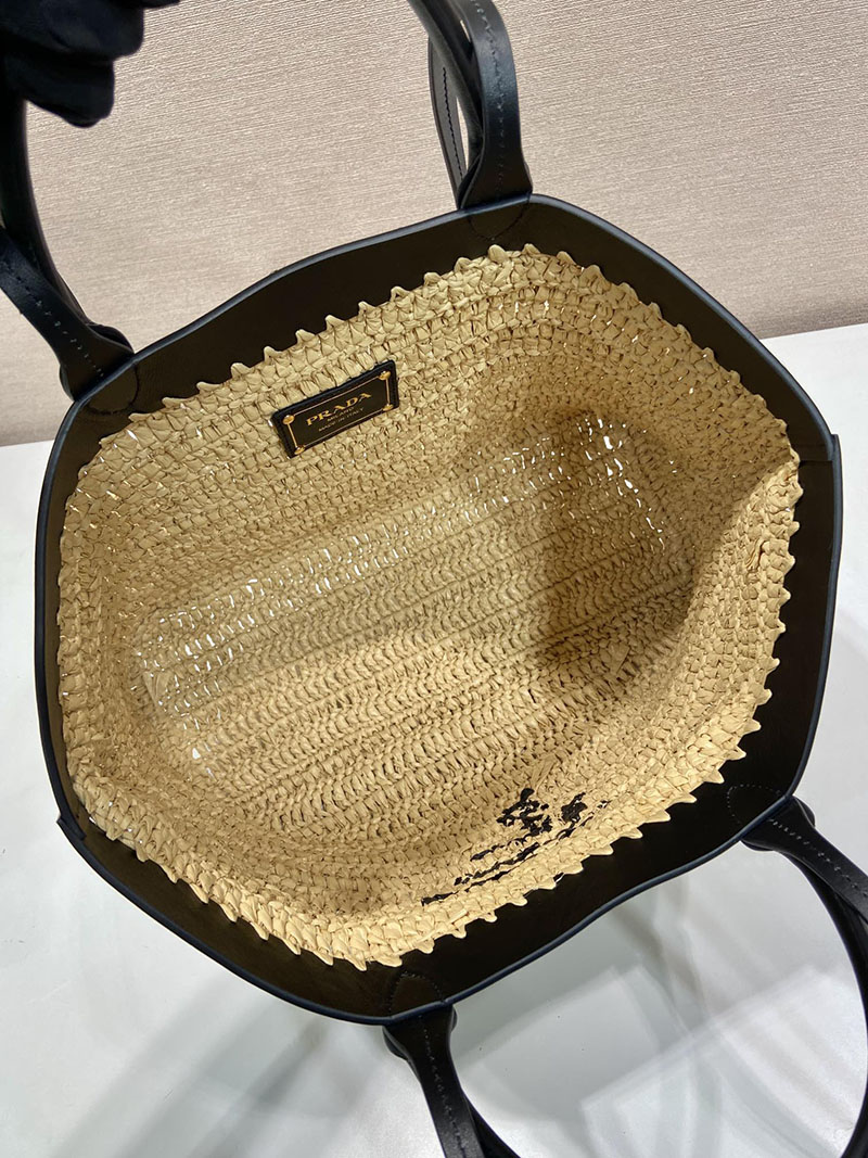 プラダ アウトレット PRADA ミディアム クロシェxレザー 1BG499_2M2Q_F0I55_V_GOO ベージュ H品 プラダ トートバッグ アウトレット - 画像 (3)