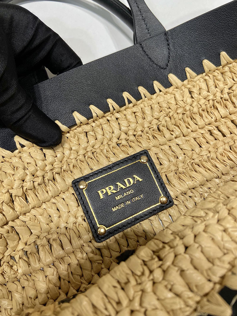 プラダ アウトレット PRADA ミディアム クロシェxレザー 1BG499_2M2Q_F0I55_V_GOO ベージュ H品 プラダ トートバッグ アウトレット - 画像 (2)