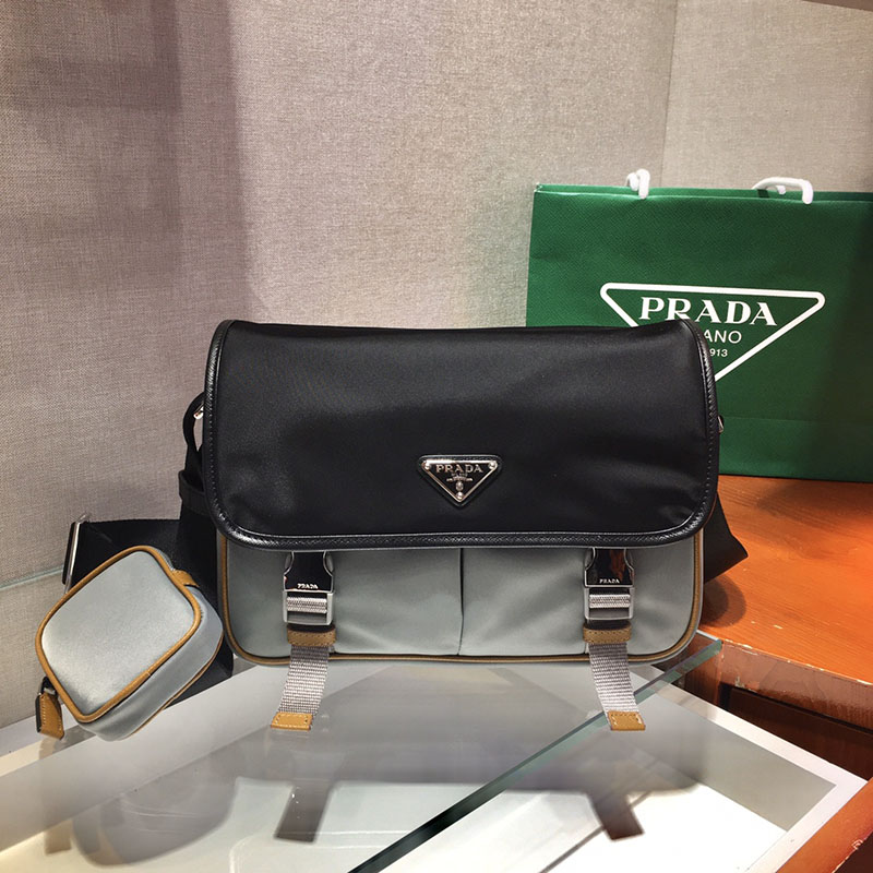 プラダ アウトレット PRADA Re-Nylon xサフィアーノレザー ショルダーバッグ 2VD768 ブラック H品 プラダ ショルダーバッグ メンズ 人気 - 画像 (9)