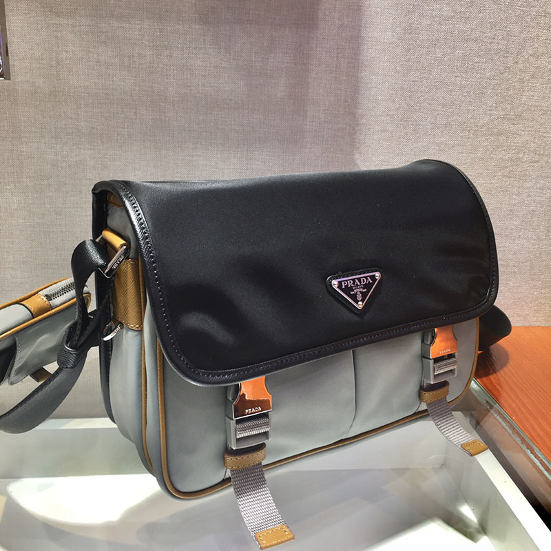 プラダ アウトレット PRADA Re-Nylon xサフィアーノレザー ショルダーバッグ 2VD768 ブラック H品 プラダ ショルダーバッグ メンズ 人気 - 画像 (8)