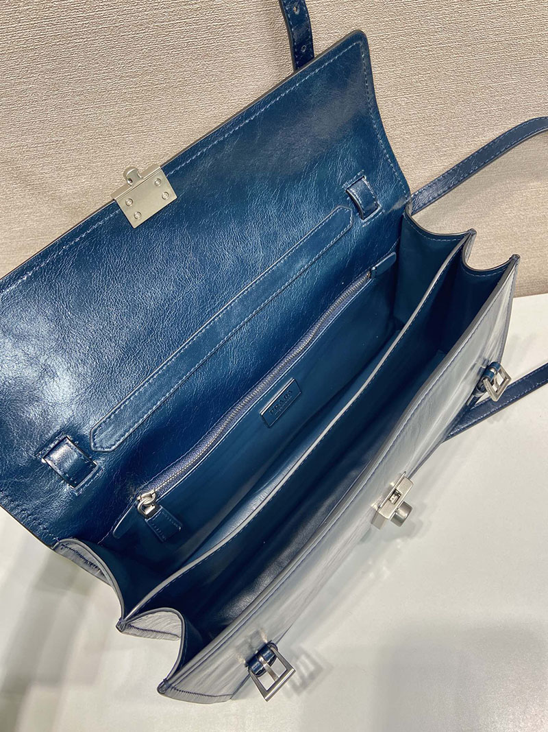 プラダ アウトレット PRADA ミディアム レザー ハンドバッグ 1BN026_2CYR_F0DMH_V_OOO ネイビー H品 プラダ ハンドバッグ アウトレット - 画像 (3)