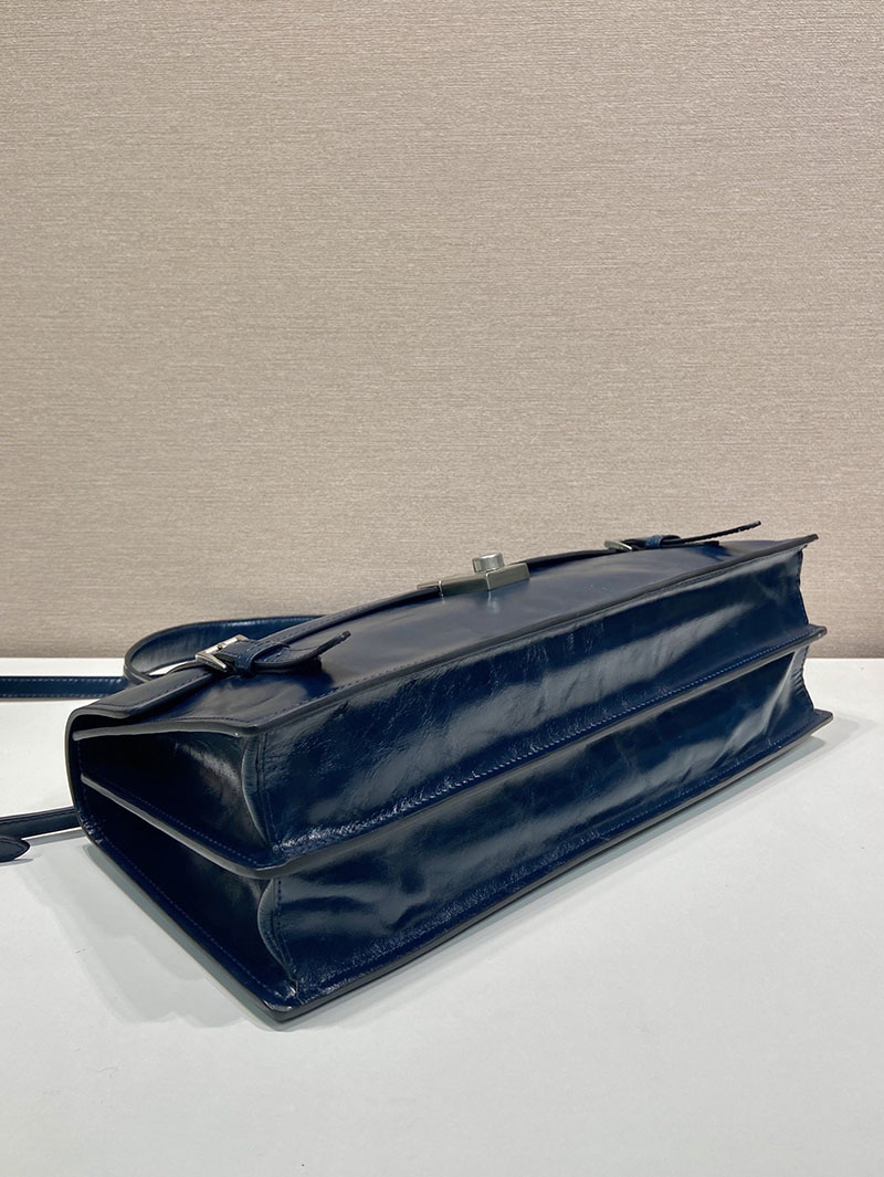 プラダ アウトレット PRADA ミディアム レザー ハンドバッグ 1BN024_2CYR_F0DMH_V_OOO ネイビー H品 プラダナイロンレザーハンドバッグ - 画像 (6)