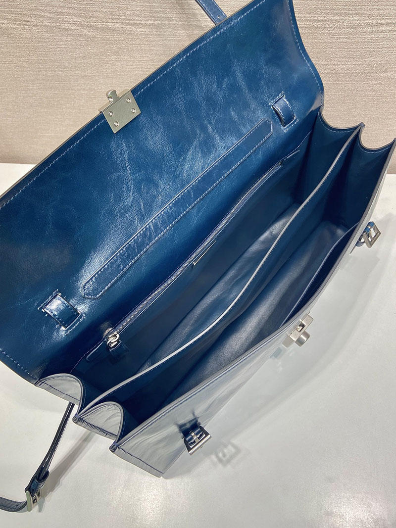 プラダ アウトレット PRADA ミディアム レザー ハンドバッグ 1BN024_2CYR_F0DMH_V_OOO ネイビー H品 プラダナイロンレザーハンドバッグ - 画像 (3)