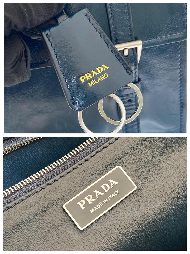 プラダ アウトレット PRADA ミディアム レザー ハンドバッグ 1BN024_2CYR_F0DMH_V_OOO ネイビー H品 プラダナイロンレザーハンドバッグ - 画像 (2)
