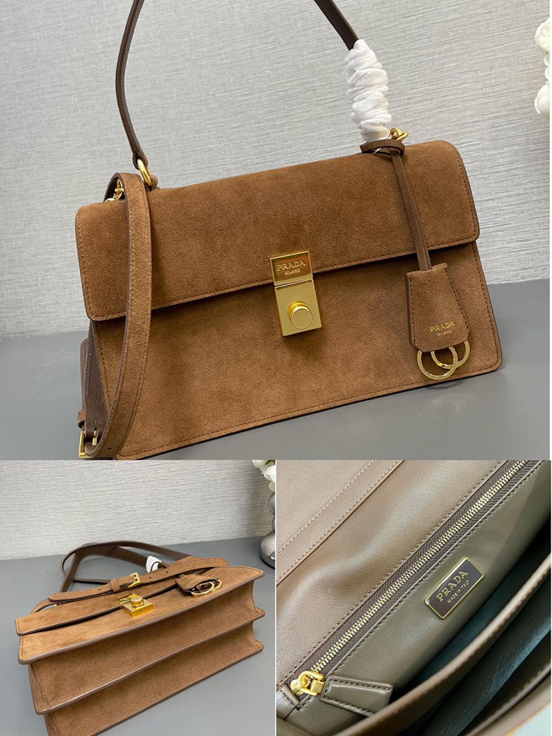 プラダ アウトレット PRADA ソフトサウンド ミディアム スエード 1BN023_2C4S_F0324_V_TOO ダークブラウン H品 プラダ ショルダーバッグ 人気 - 画像 (2)