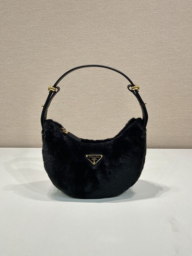プラダ アウトレット PRADA アーケ シアリングxレザー ショルダーバッグ 1BC194_2EC9_F0002_V_OOO ブラック H品 プラダ ホーボーバッグ - 画像 (9)