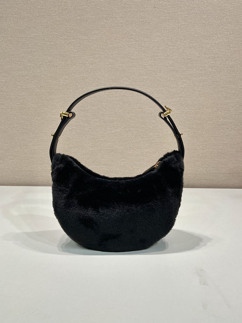 プラダ アウトレット PRADA アーケ シアリングxレザー ショルダーバッグ 1BC194_2EC9_F0002_V_OOO ブラック H品 プラダ ホーボーバッグ - 画像 (6)