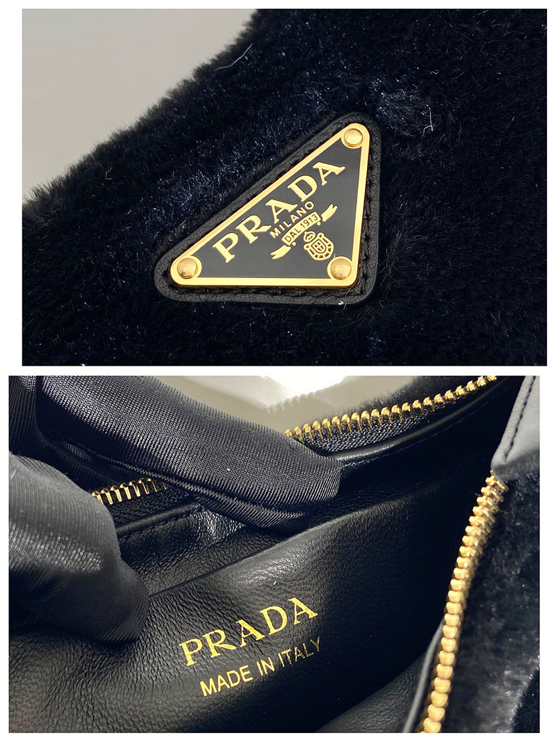 プラダ アウトレット PRADA アーケ シアリングxレザー ショルダーバッグ 1BC194_2EC9_F0002_V_OOO ブラック H品 プラダ ホーボーバッグ - 画像 (2)
