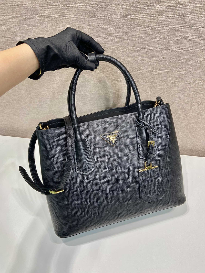 プラダ アウトレット PRADA ダブル サフィアーノレザー ミディアムバッグ 1BG887_2A4A_F0002_V_OOG ブラック H品 プラダ ハンドバッグ 黒 - 画像 (9)