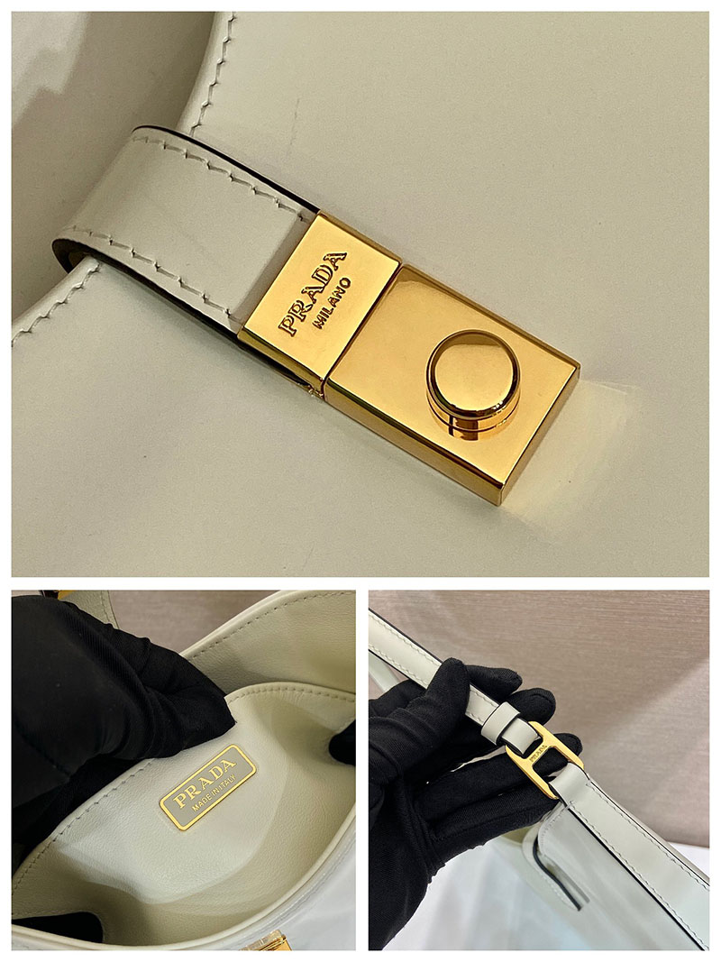 プラダ アウトレット PRADA クレオ クラスプ付 ブラッシュドレザー ショルダーバッグ 1BC169_ZO6_F02EU_V_MEO ホワイト H品 プラダ 斜めがけバッグ レディース - 画像 (2)