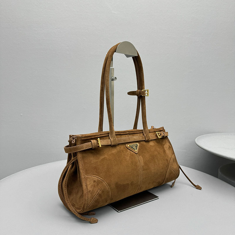 プラダ アウトレット PRADA ボニー ミディアム スエード ハンドバッグ 1BA426_2C4S_F0401_V_MOO ブラウン H品 プラダ 斜めがけバッグ レディース - 画像 (9)