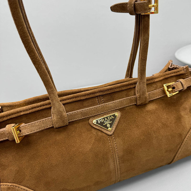 プラダ アウトレット PRADA ボニー ミディアム スエード ハンドバッグ 1BA426_2C4S_F0401_V_MOO ブラウン H品 プラダ 斜めがけバッグ レディース - 画像 (6)