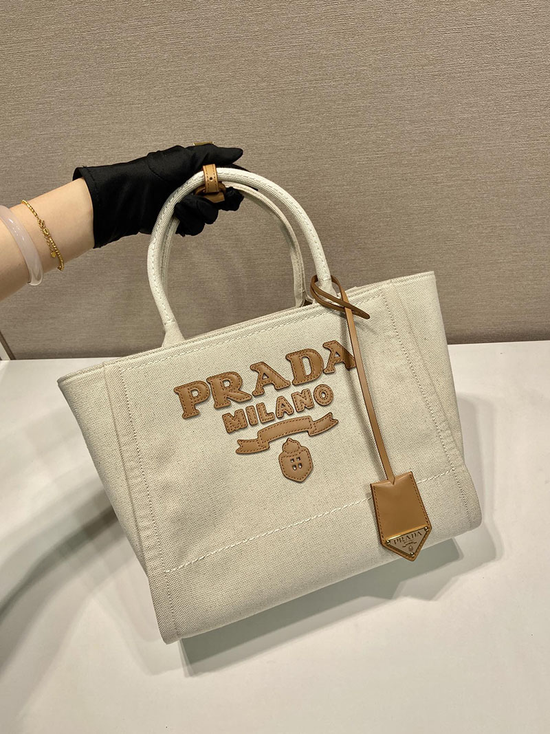 プラダ アウトレット PRADA ロゴ入り ラージリネン ブレンドトート 1BG474_2DLI_F0018_V_OHO ベージュ H品 プラダ トートバッグ キャンバス - 画像 (8)