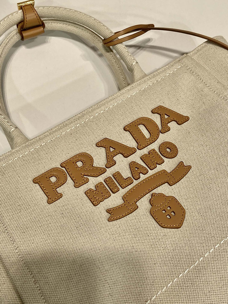プラダ アウトレット PRADA ロゴ入り ラージリネン ブレンドトート 1BG474_2DLI_F0018_V_OHO ベージュ H品 プラダ トートバッグ キャンバス - 画像 (6)