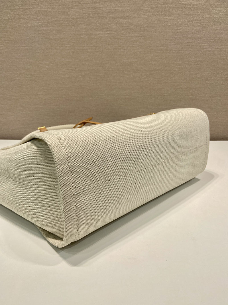 プラダ アウトレット PRADA ロゴ入り ラージリネン ブレンドトート 1BG474_2DLI_F0018_V_OHO ベージュ H品 プラダ トートバッグ キャンバス - 画像 (5)