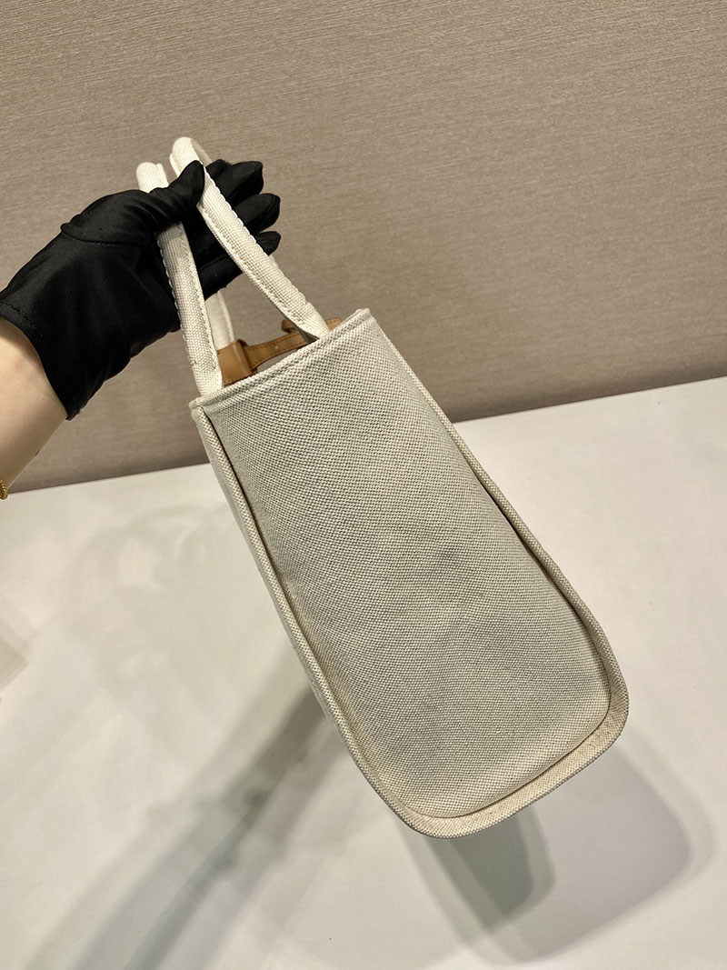 プラダ アウトレット PRADA ロゴ入り ラージリネン ブレンドトート 1BG474_2DLI_F0018_V_OHO ベージュ H品 プラダ トートバッグ キャンバス - 画像 (4)