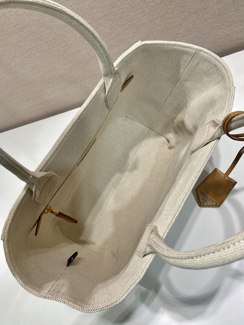プラダ アウトレット PRADA ロゴ入り ラージリネン ブレンドトート 1BG474_2DLI_F0018_V_OHO ベージュ H品 プラダ トートバッグ キャンバス - 画像 (3)