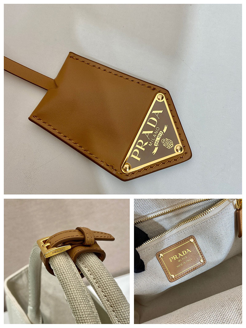 プラダ アウトレット PRADA ロゴ入り ラージリネン ブレンドトート 1BG474_2DLI_F0018_V_OHO ベージュ H品 プラダ トートバッグ キャンバス - 画像 (2)