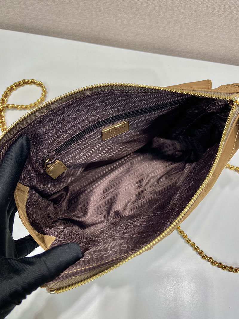 プラダ アウトレット PRADA 三角ロゴ テスート ナイロン キルティン チェーン ショルダー バッグ 1BD620 ブラウン H品 プラダ ナイロンバッグ アウトレット - 画像 (3)
