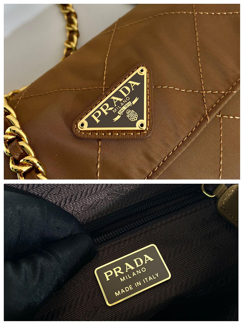 プラダ アウトレット PRADA 三角ロゴ テスート ナイロン キルティン チェーン ショルダー バッグ 1BD620 ブラウン H品 プラダ ナイロンバッグ アウトレット - 画像 (2)