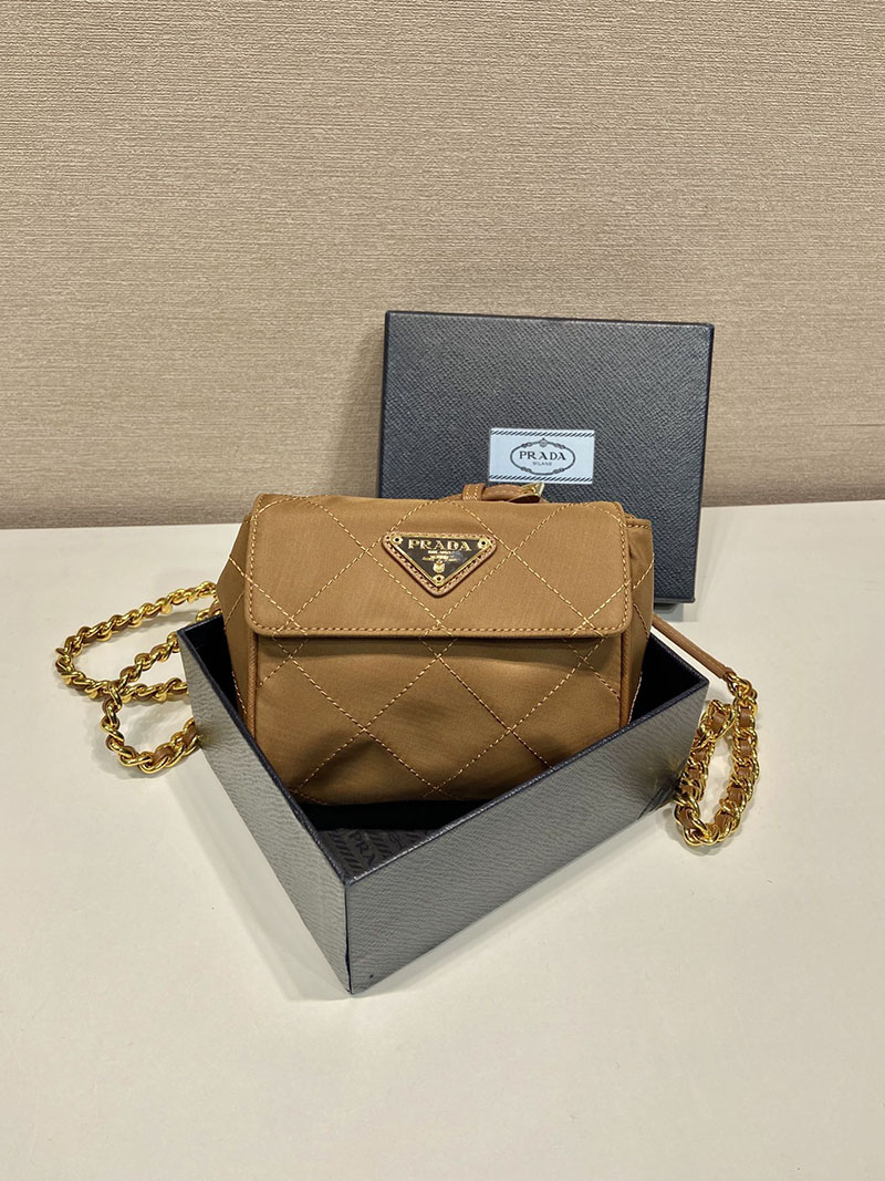 プラダ アウトレット PRADA ショルダーバッグ 三角ロゴ キルティング チェーンショルダー 1BD643 ブラウン H品 プラダ ナイロンバッグ アウトレット - 画像 (9)
