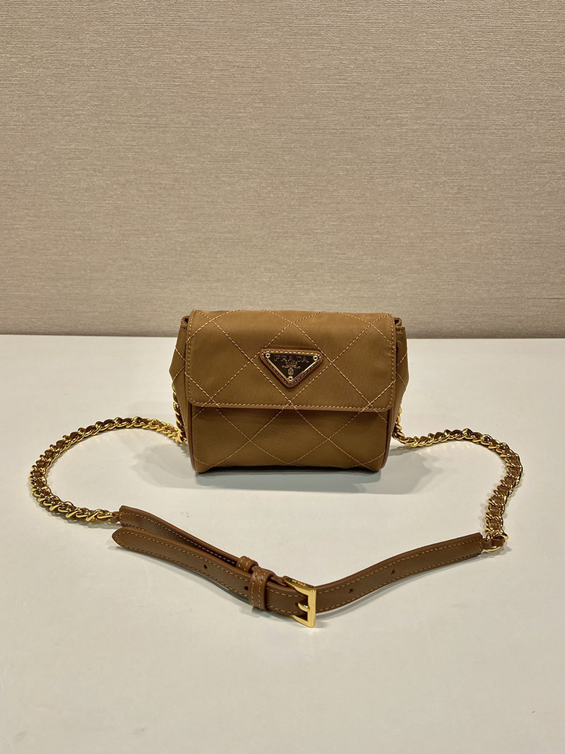 プラダ アウトレット PRADA ショルダーバッグ 三角ロゴ キルティング チェーンショルダー 1BD643 ブラウン H品 プラダ ナイロンバッグ アウトレット - 画像 (8)