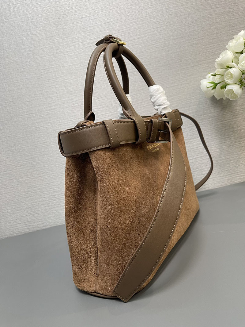 プラダ アウトレット PRADA バックル スエード ミディアムバッグ 1BA434_2C4S_F0046_V_OBO ブラウン H品 プラダ バックル 永野芽郁 - 画像 (6)
