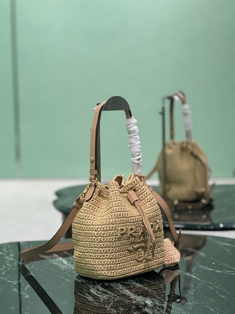 プラダ アウトレット PRADA クロシェxレザー ミニバケットバッグ 1BE068_2M2T_F0018_V_OUO ナチュラル H品 プラダ 巾着バッグ アウトレット - 画像 (9)