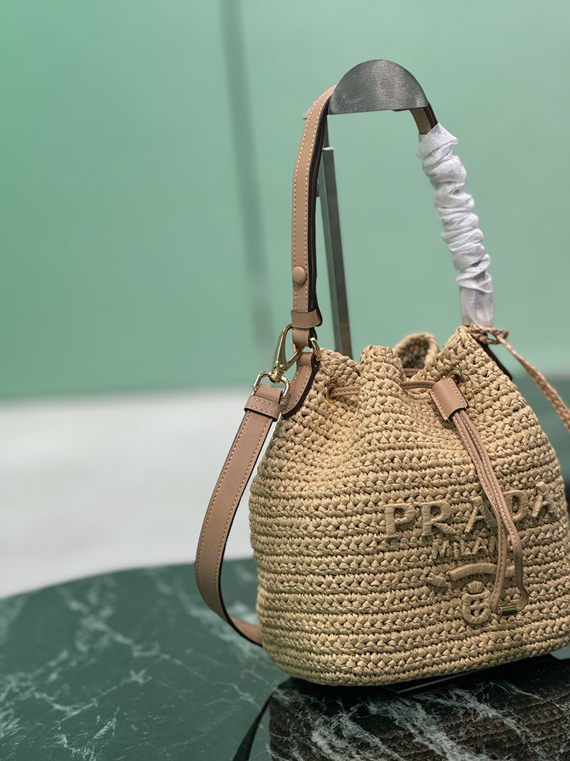 プラダ アウトレット PRADA クロシェxレザー ミニバケットバッグ 1BE068_2M2T_F0018_V_OUO ナチュラル H品 プラダ 巾着バッグ アウトレット - 画像 (8)