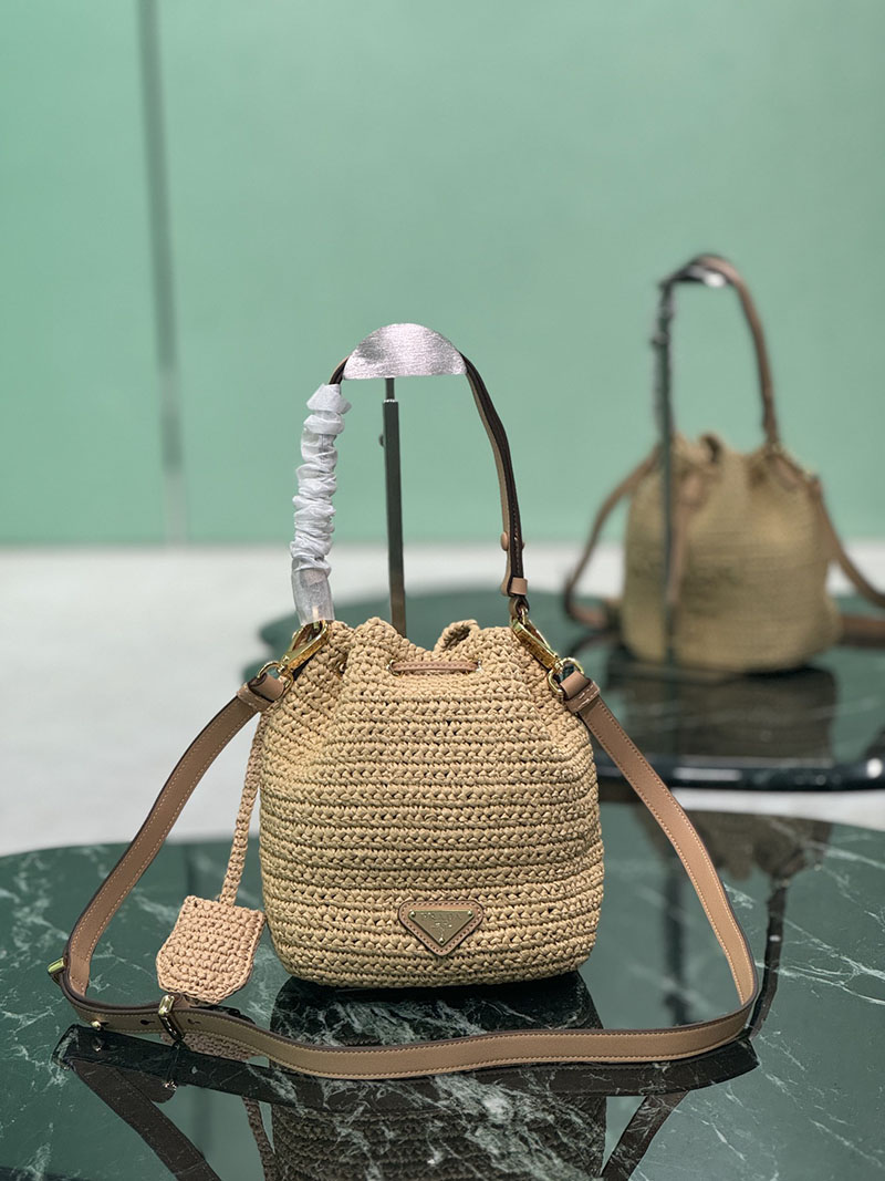 プラダ アウトレット PRADA クロシェxレザー ミニバケットバッグ 1BE068_2M2T_F0018_V_OUO ナチュラル H品 プラダ 巾着バッグ アウトレット - 画像 (7)
