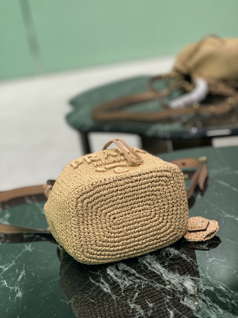 プラダ アウトレット PRADA クロシェxレザー ミニバケットバッグ 1BE068_2M2T_F0018_V_OUO ナチュラル H品 プラダ 巾着バッグ アウトレット - 画像 (5)