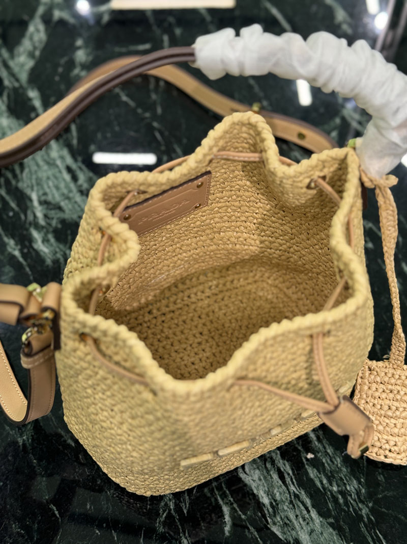 プラダ アウトレット PRADA クロシェxレザー ミニバケットバッグ 1BE068_2M2T_F0018_V_OUO ナチュラル H品 プラダ 巾着バッグ アウトレット - 画像 (3)