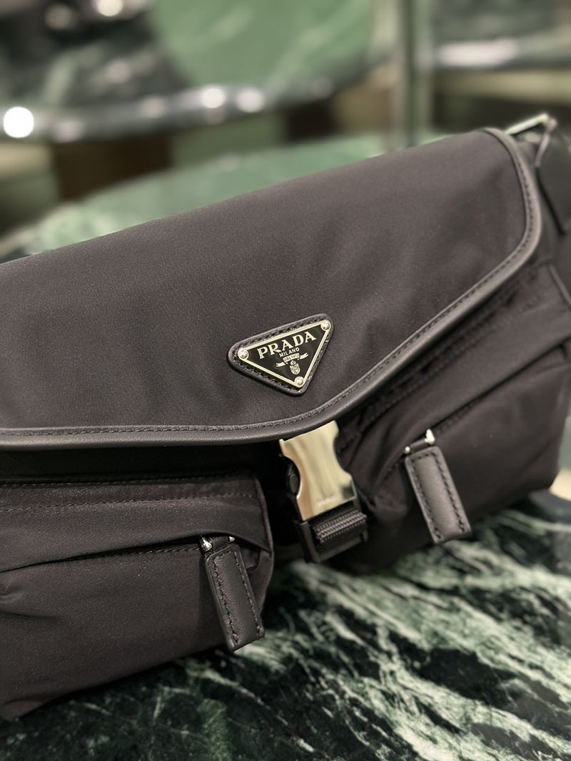 プラダ アウトレット PRADA Re-Nylon xレザー ショルダーバッグ 2VH174_2DW3_F0002_V_OOO ブラック H品 プラダ ウエストバッグ メンズ - 画像 (6)