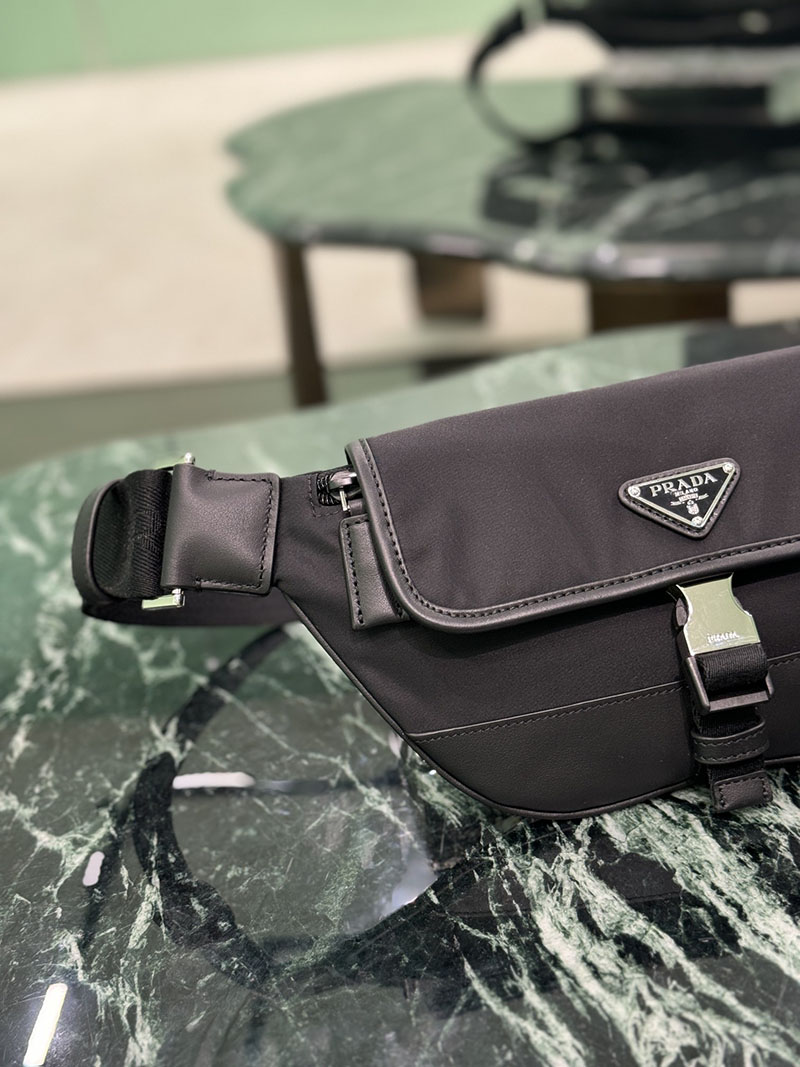 プラダ アウトレット PRADA Re-Nylon xサフィアーノレザー ショルダーバッグ 2VH176_2DMH_F0002_V_OOO ブラック H品 プラダ ウエストバッグ メンズ - 画像 (7)