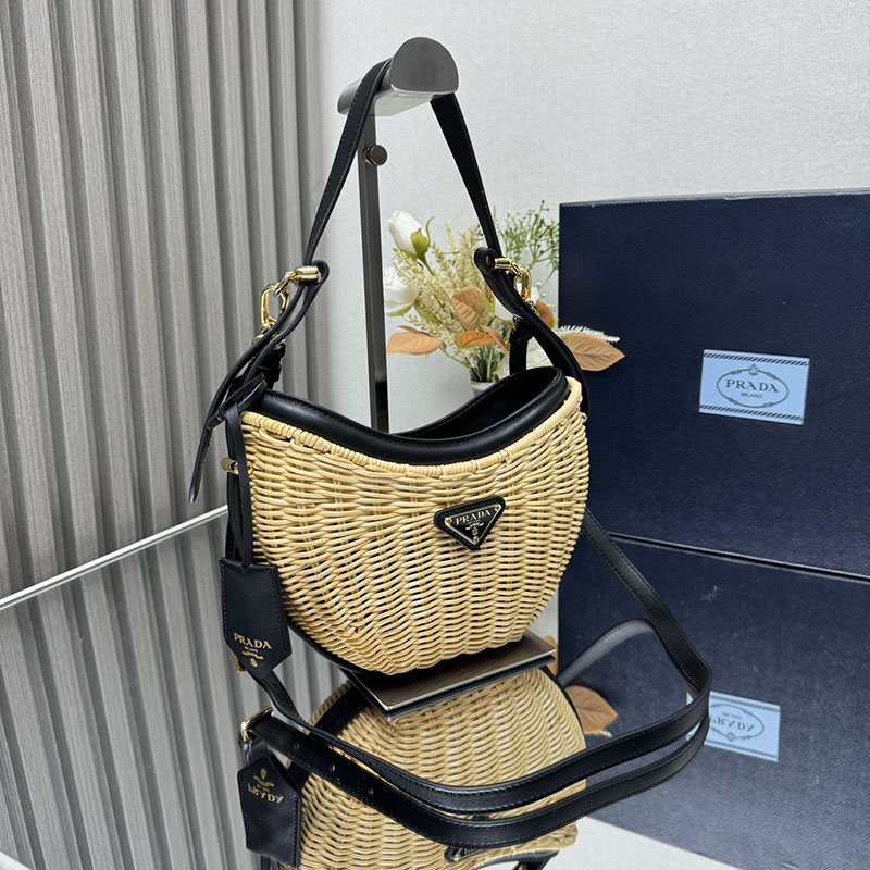プラダ アウトレット PRADA アーケ ウィッカーxレザー バッグ 1BC202_2CYF_F0I55_V_OOO ナチュラル H品 プラダ リボンバッグ 新品 - 画像 (9)