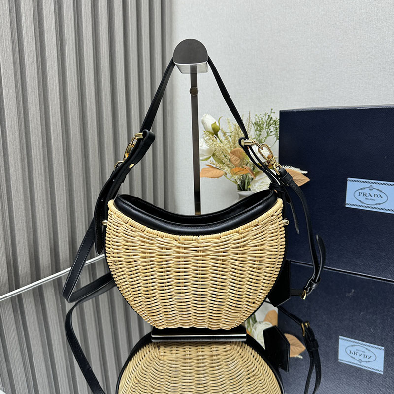プラダ アウトレット PRADA アーケ ウィッカーxレザー バッグ 1BC202_2CYF_F0I55_V_OOO ナチュラル H品 プラダ リボンバッグ 新品 - 画像 (8)
